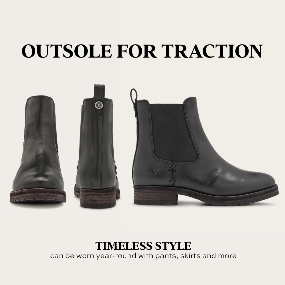 Frye Melissa Double Sole Chelsea Boots for Women - Rugged and Comfortable Leather Lined Slip On Classics with Leather Outsole and Antique Metal Hardware, Black - 11 M