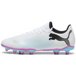 PUMA Mens Future 7 Play Firm, Artificial Ground Soccer Cleats, PUMA Mens White-PUMA Mens Black-Poison Pink, 7