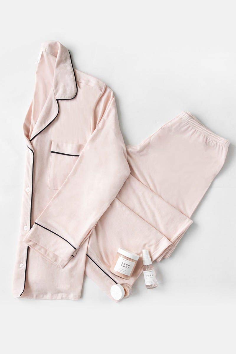 Eberjey Gisele Long PJ Set, Sorbet Pink/Black, Small