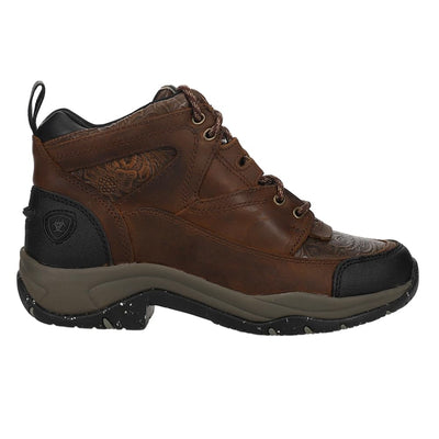 ARIAT Women's Terrain Eco Boot - Distressed Brown/Brown Floral Emboss, 8 Medium