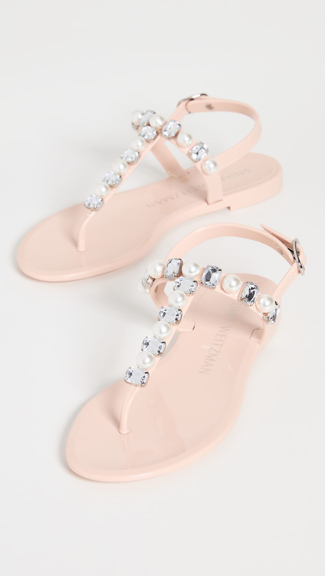 Stuart Weitzman Women's Goldie Crystal Jelly Sandals, Poudre, 8 Medium US