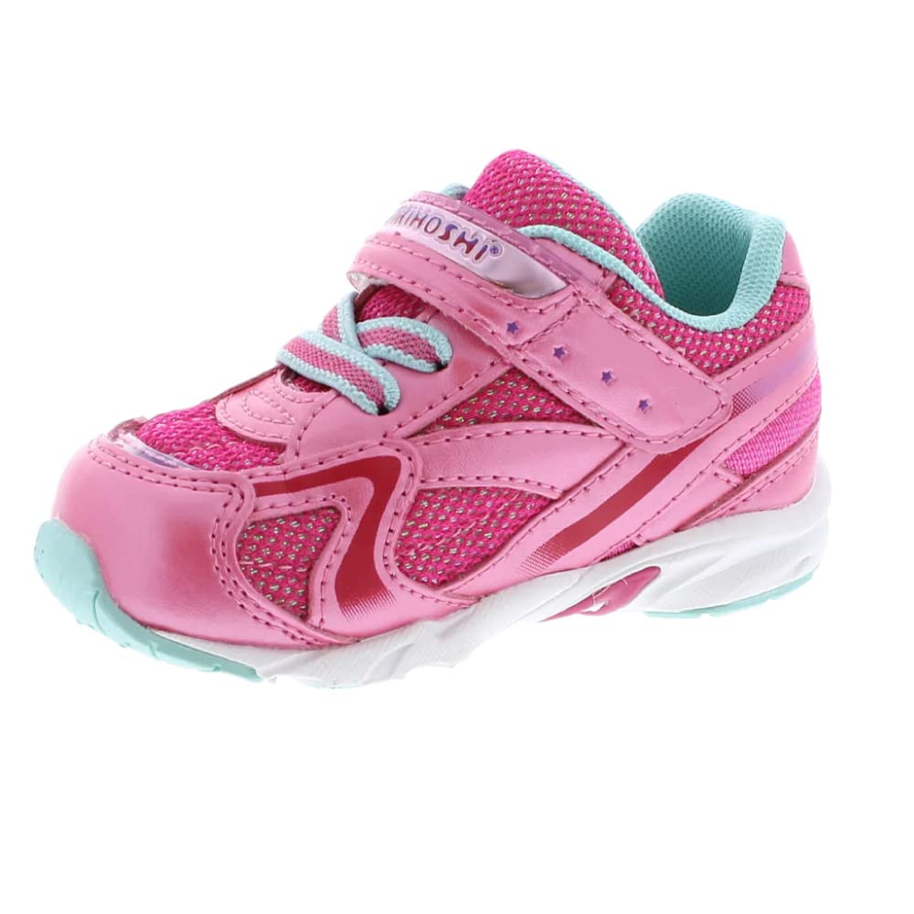 TSUKIHOSHI 3537 GLITZ Strap-Closure Machine-Washable Child Sneaker Shoe with Wide Toe Box and Slip-Resistant, Non-Marking Outsole - For Toddlers and Little Kids, Ages 1-8 Toddler (1-4 Years) 10 Toddler Hotpink/Mint