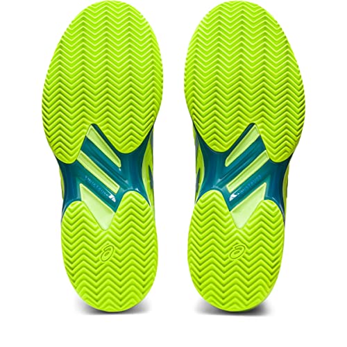 ASICS Women's Solution Speed FlyteFoam 2 Clay Tennis Shoes, 6, Hazard Green/Reborn Blue