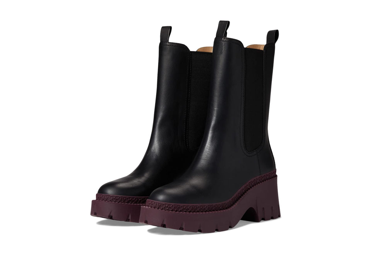 Coach Alexa Leather Bootie Black/Deep Berry 7 B (M)