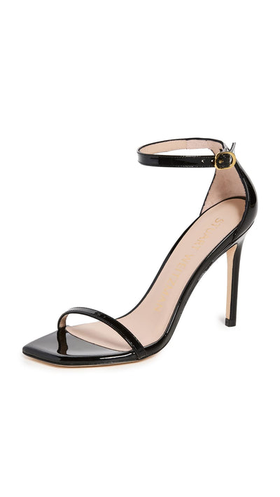 Stuart Weitzman Women's Nudist Curve 100 Patent Sandals, Black, 6 Medium US