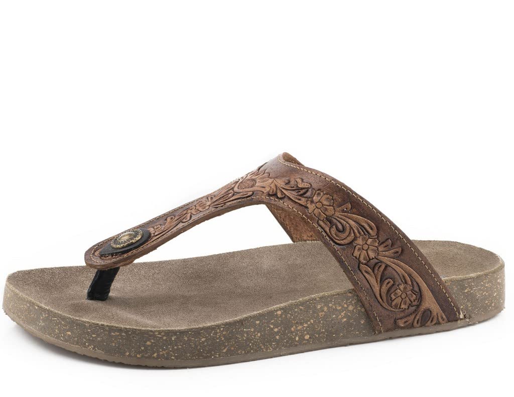 ROPER Women's Miranda Tooled Floral Thong Sandal Brown 7 M