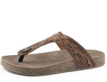 ROPER Women's Miranda Tooled Floral Thong Sandal Brown 7 M