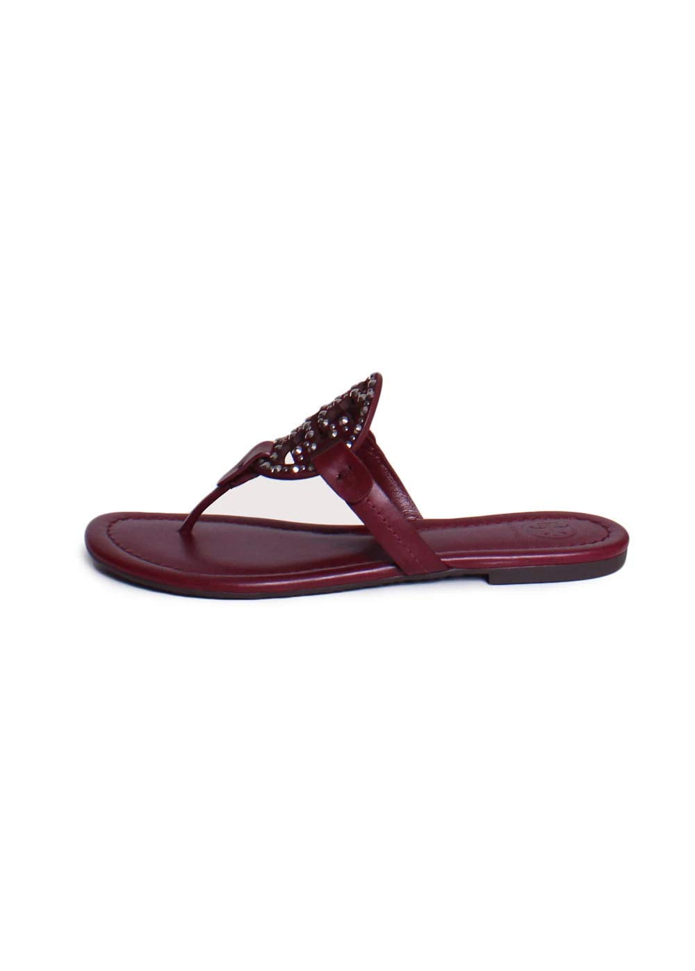 Tory Burch Miller Jewel Embellished Leather Thong Sandals in Imperial Garnet