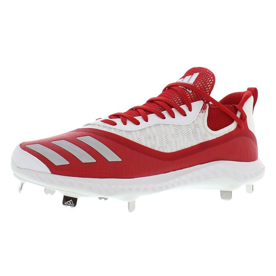 adidas mens Icon V Bounce Iced Out Cleats Baseball, Scarlet-silver Metallic-white, 13.5