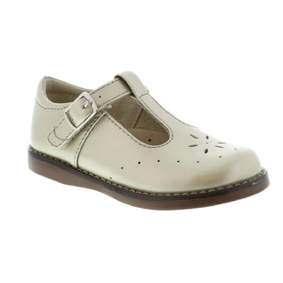 FOOTMATES Sherry Mary Jane Hook and Loop Leather T-Strap Shoes with Wide Toe Box and Custom-Fit Insoles, Non-Marking Outsoles - Pearl Pearlized, 7.5 Toddler (1-4 Years)