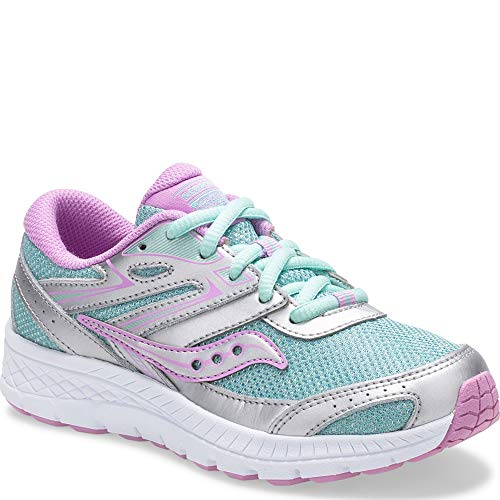 Saucony Cohesion 13 LTT Sneaker, Silver/Turquoise, 12 Wide US Unisex Big_Kid