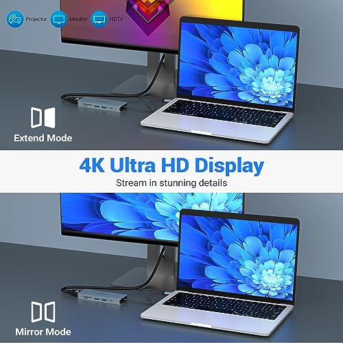 Oditton 10 in 1 USB C Hub, Adapter with 4K HDMI, 2 x USB 3.0, USB-C 3.0, 2 x USB 2.0, 100W Rapid Charging, SD/TF Card Reader, 3.5mm Audio, Dock for Laptop, iPad