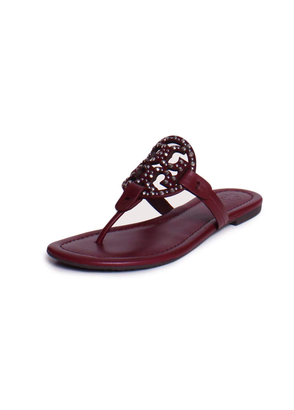 Tory Burch Miller Jewel Embellished Leather Thong Sandals in Imperial Garnet