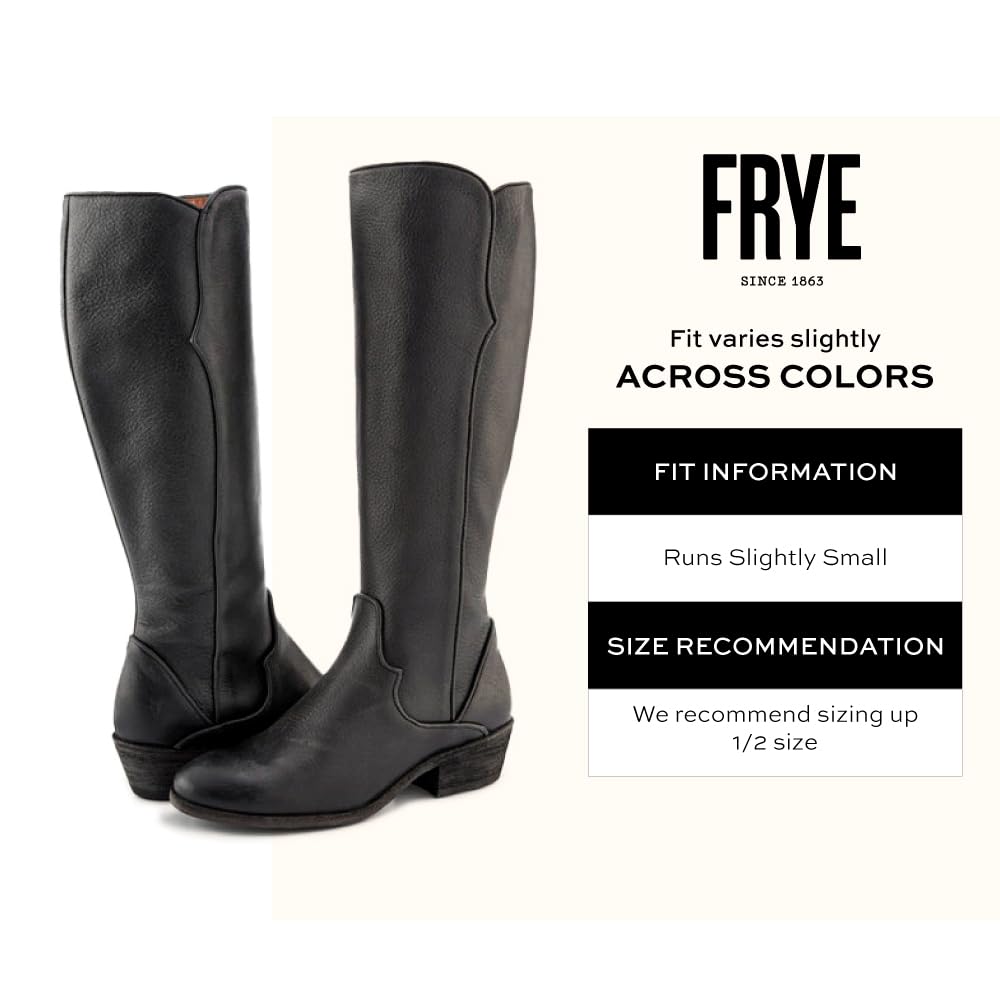 Frye Carson Piping Tall Boots for Women Made from Antiqued Pull-Up with Western-Style Piping, Inside Zipper Closure, and Low Heel – 15" Shaft Height, Black - 8.5 M
