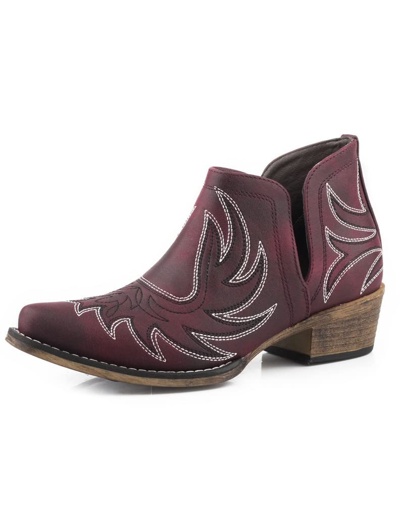 ROPER Womens Red Faux Leather Ava Western Ankle Boots 8