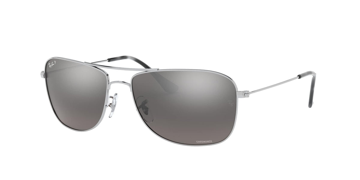 Ray-Ban RB3543 Chromance Aviator Sunglasses, Silver/Polarized Grey Mirrored Silver, 59 mm + 0
