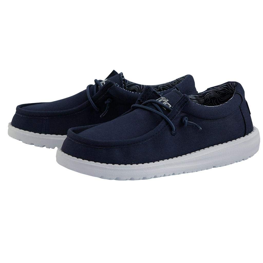 Hey Dude Boy's Wally Youth Stretch Navy Size 11 | Boy’s Shoes | Boy's Lace Up Loafers | Comfortable & Light-Weight