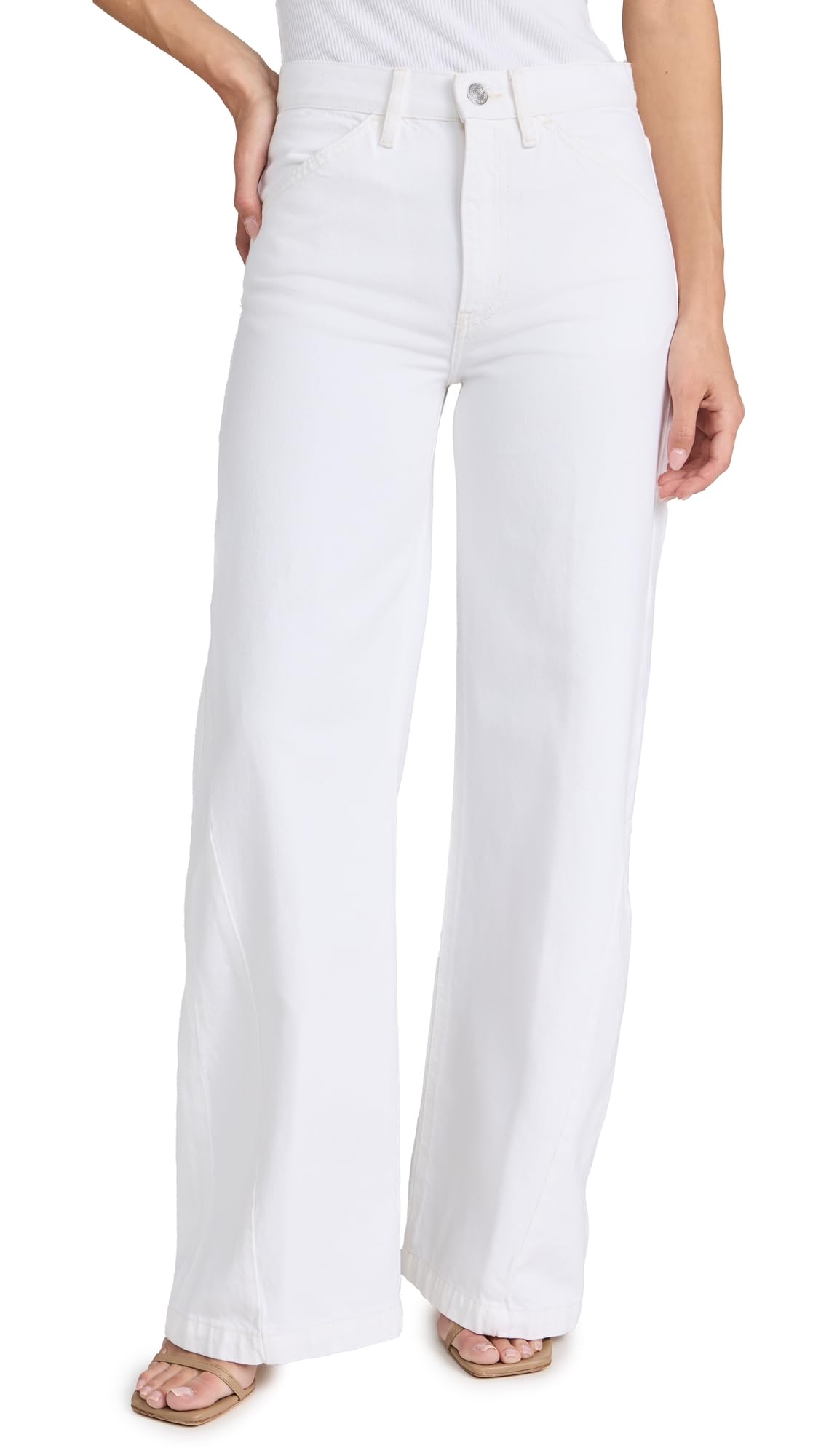FRAME Women's Le Baggy Palazzo Jeans, Au Natural Clean, White, 28