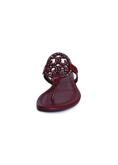 Tory Burch Miller Jewel Embellished Leather Thong Sandals in Imperial Garnet