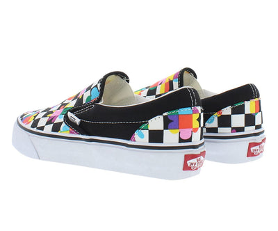 Vans Classic Slip On Floral Checkerboard Sneakers 8.5 Women/7 Men Black True/White