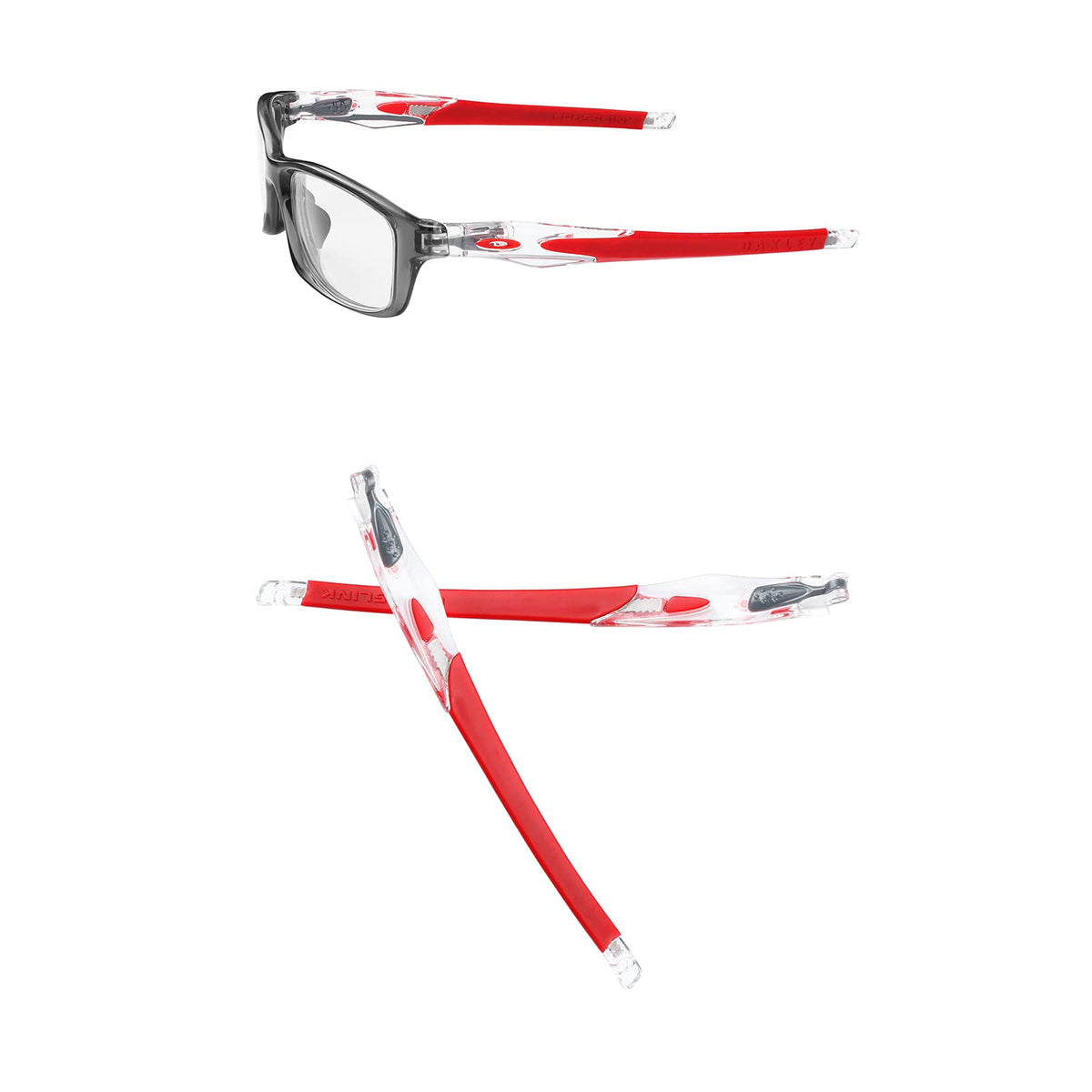 GOHIN Replacement Clear Temples Arms Legs With Red Icon Ring For Oakley Crosslink Sweep PRO Switch Pitch Glasses, Red With Red Icon Ring