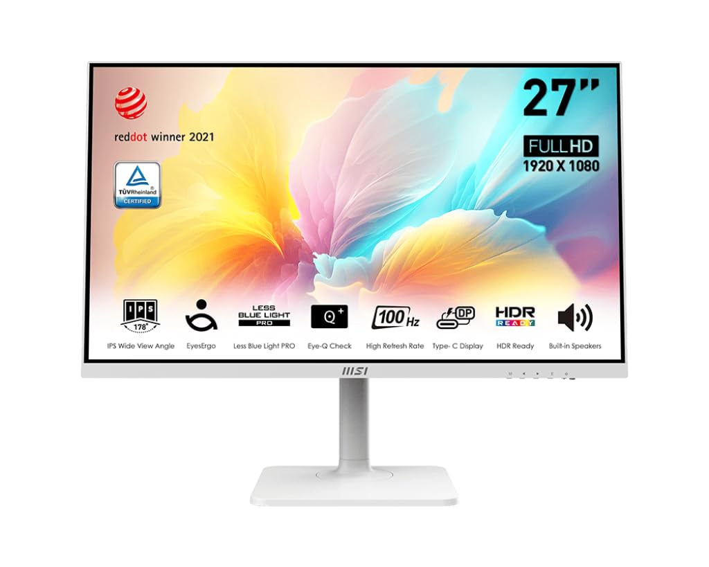 MSI Modern MD2712PW 27-inch IPS 1920 x 1080 (FHD) Computer Monitor, Adaptive-Synch, HDR Ready, HDMI, USBC 15W Power Delivery, Speaker, VESA Mountable, Height Adjustable, 1ms, White
