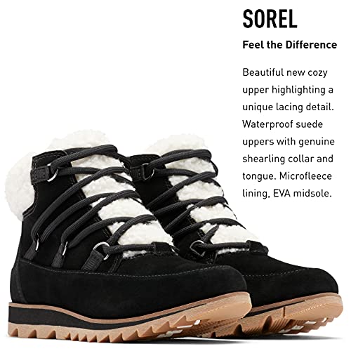 Sorel Women's Harlow Lace Cozy Boot — Black, Gum 10 — Waterproof Leather Ankle Booties — Size 7