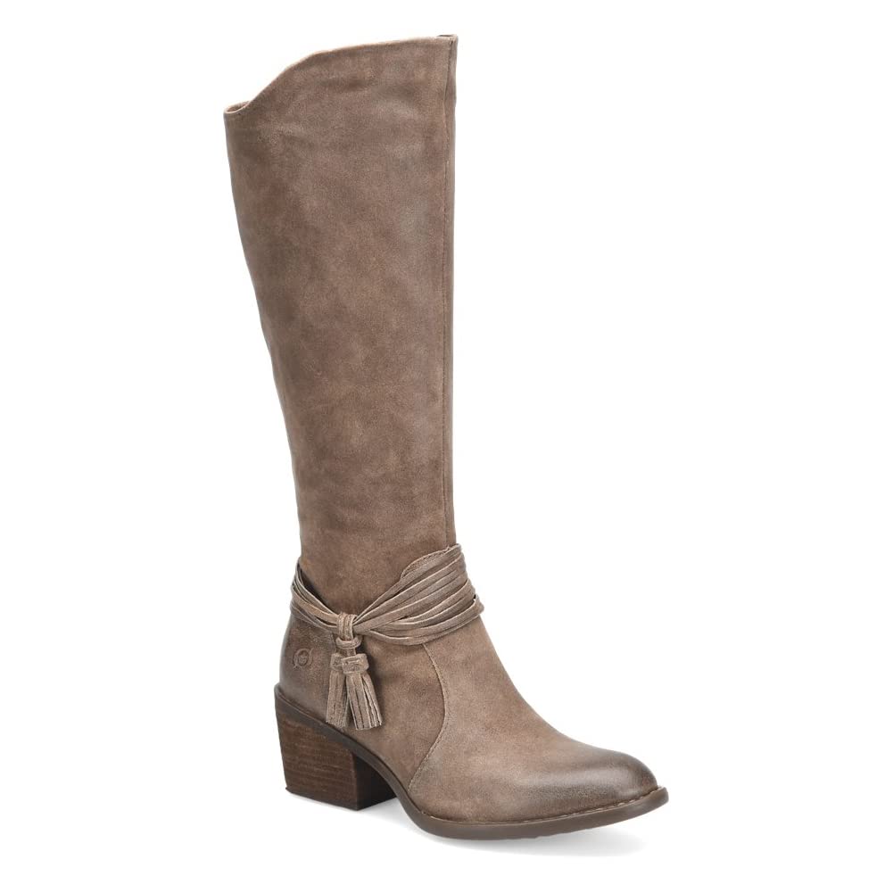 BORN Womens Quinn Tassel Leather Mid-Calf Boots Taupe 8.5 Medium (B,M)