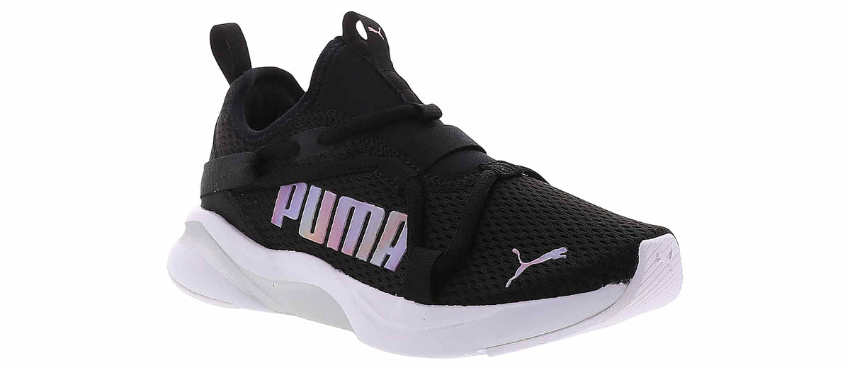 PUMA Softride Rift Slip-On Prismatic (Big Kid) Black Silver 5 Big Kid M
