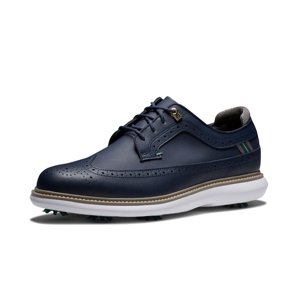 FootJoy Men's Traditions-Shield Tip Previous Season Style Golf Shoe, Navy/Navy/Green, 8