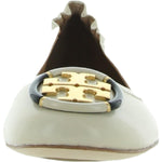 Tory Burch Womens Multi Logo Elastic Ballet Leather Round Toe Ballet Flats 6.5 Rice Paper