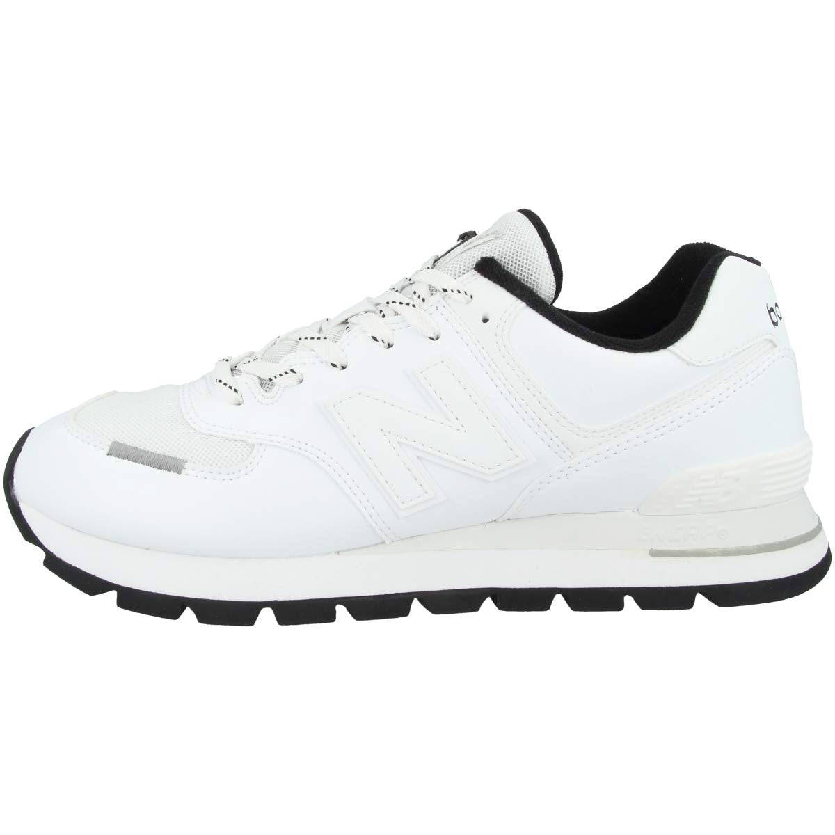 New Balance Men's Iconic 574 Rugged Sneaker, White with Black. 10 US