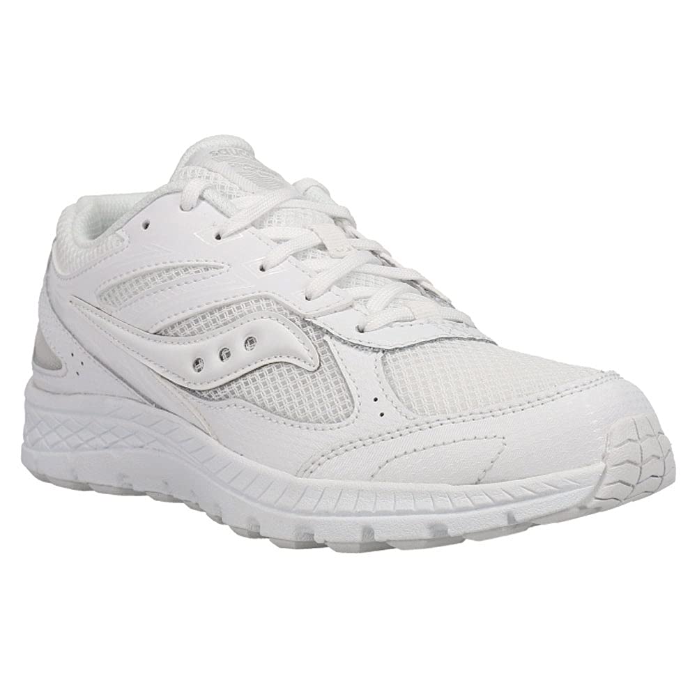 Saucony Cohesion 14 LACE to Toe Running Shoe, White, 4 Wide US Unisex Big_Kid