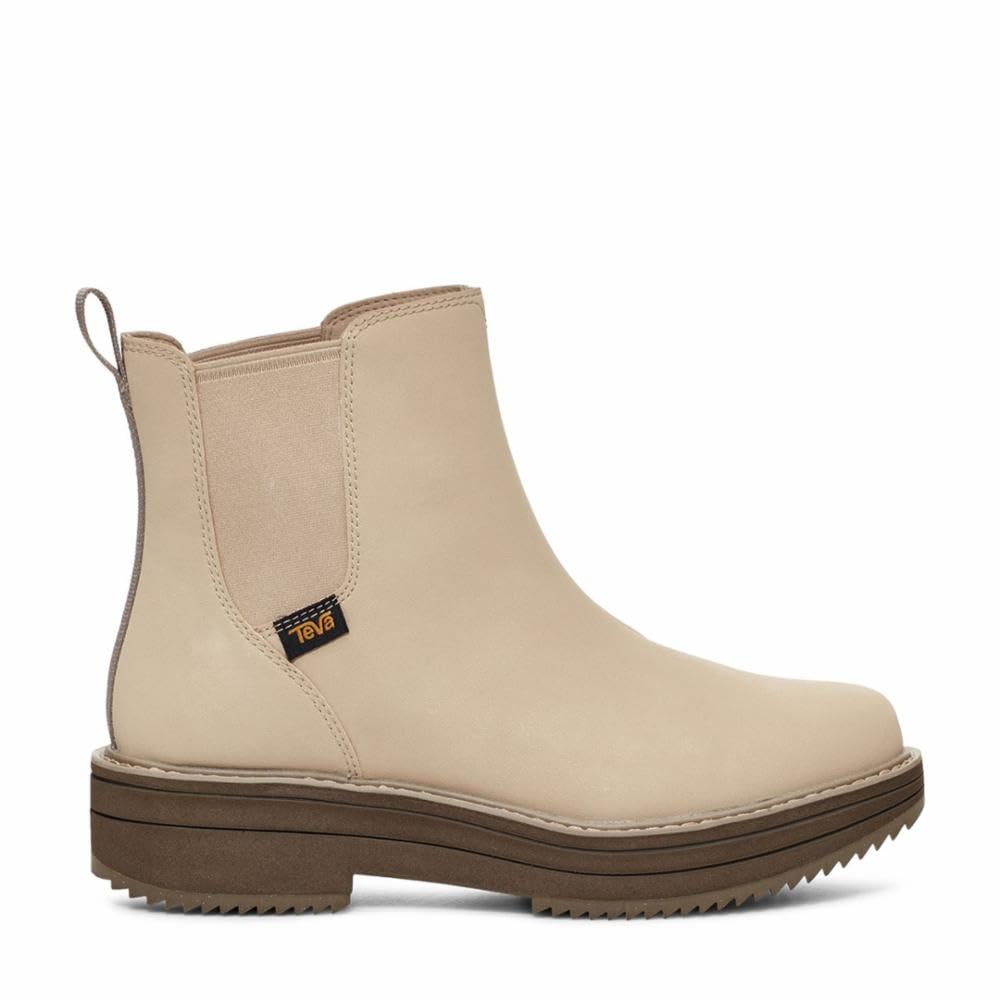 Teva Women's Midform Chelsea Comfortable Water-Resistant Flat Platform Leather Boots, Sesame, 5