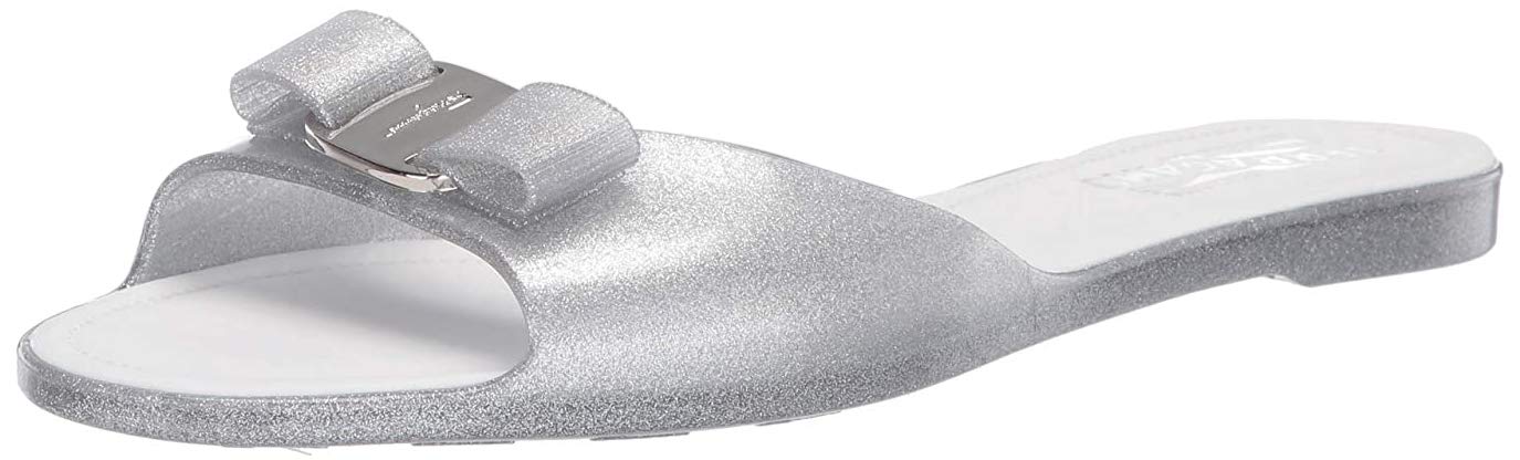 SALVATORE FERRAGAMO Cirella Slider Sandal Silver Glitter 8
