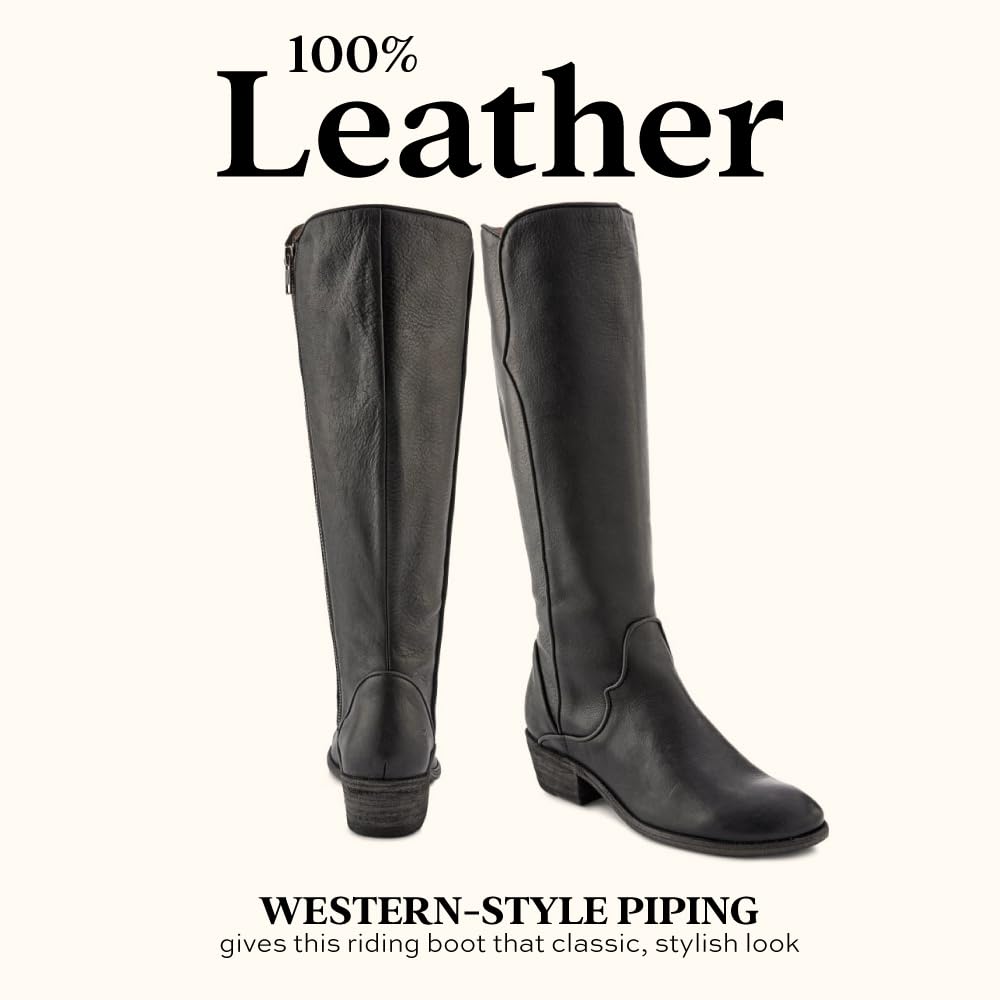 Frye Carson Piping Tall Boots for Women Made from Antiqued Pull-Up Leather with Western-Style Piping, Inside Zipper Closure, and Low Heel – 15" Shaft Height, Black - 7M