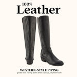 Frye Carson Piping Tall Boots for Women Made from Antiqued Pull-Up Leather with Western-Style Piping, Inside Zipper Closure, and Low Heel – 15" Shaft Height, Black - 7M