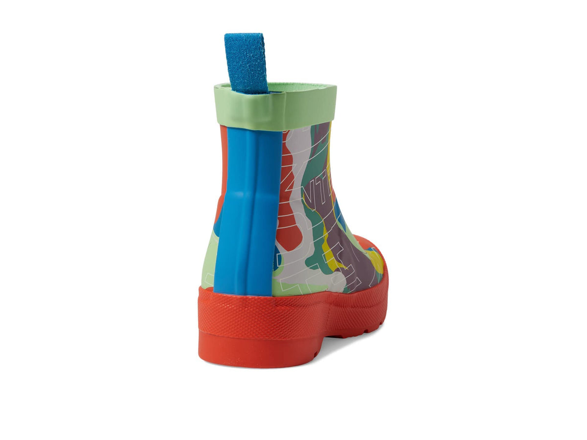 Hunter Exploded Logo Boot (Little Kid/Big Kid) Poolhhouse Blue/Red Tang/Illuminating Yellow 4 Big Kid M