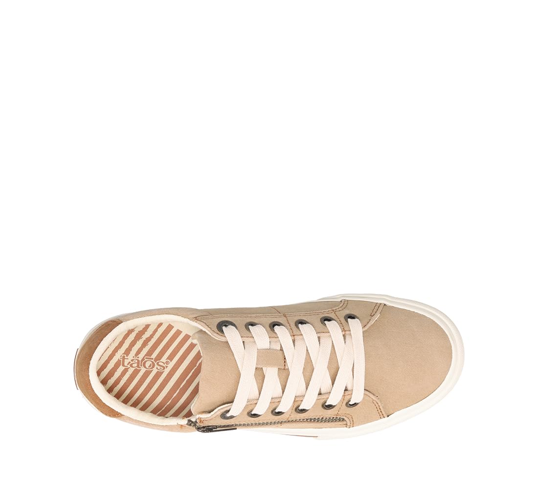 Taos Z Soul Women's Sneaker - Stylish Platform Sneaker with Removable Footbed, Arch Support, Cushioning, Lace-Up Adjustability, and Easy Access Zipper Tan/Golden Tan Distressed 7 (M) US
