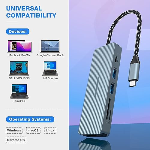 Oditton 10 in 1 USB C Hub, Adapter with 4K HDMI, 2 x USB 3.0, USB-C 3.0, 2 x USB 2.0, 100W Rapid Charging, SD/TF Card Reader, 3.5mm Audio, Dock for Laptop, iPad