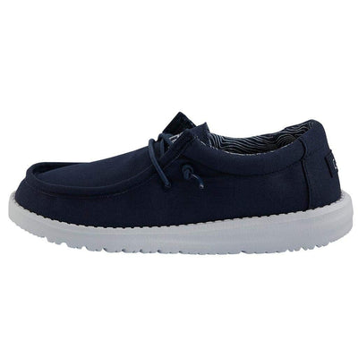 Hey Dude Boy's Wally Youth Stretch Navy Size 11 | Boy’s Shoes | Boy's Lace Up Loafers | Comfortable & Light-Weight