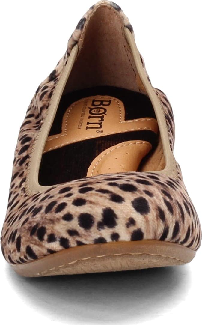 BORN Women's, Julianne Flat 9 Black/Natural Leopard Fabric