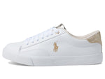 POLO RALPH LAUREN Girl's Theron V (Big Kid) White Smooth Pu/Gold Metallic/Glitter/Gold Pony Player 6 Big Kid M