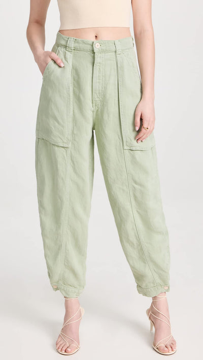 MOTHER Women's The Patch Pocket Chute Flood Jeans, Cameo Green, 27