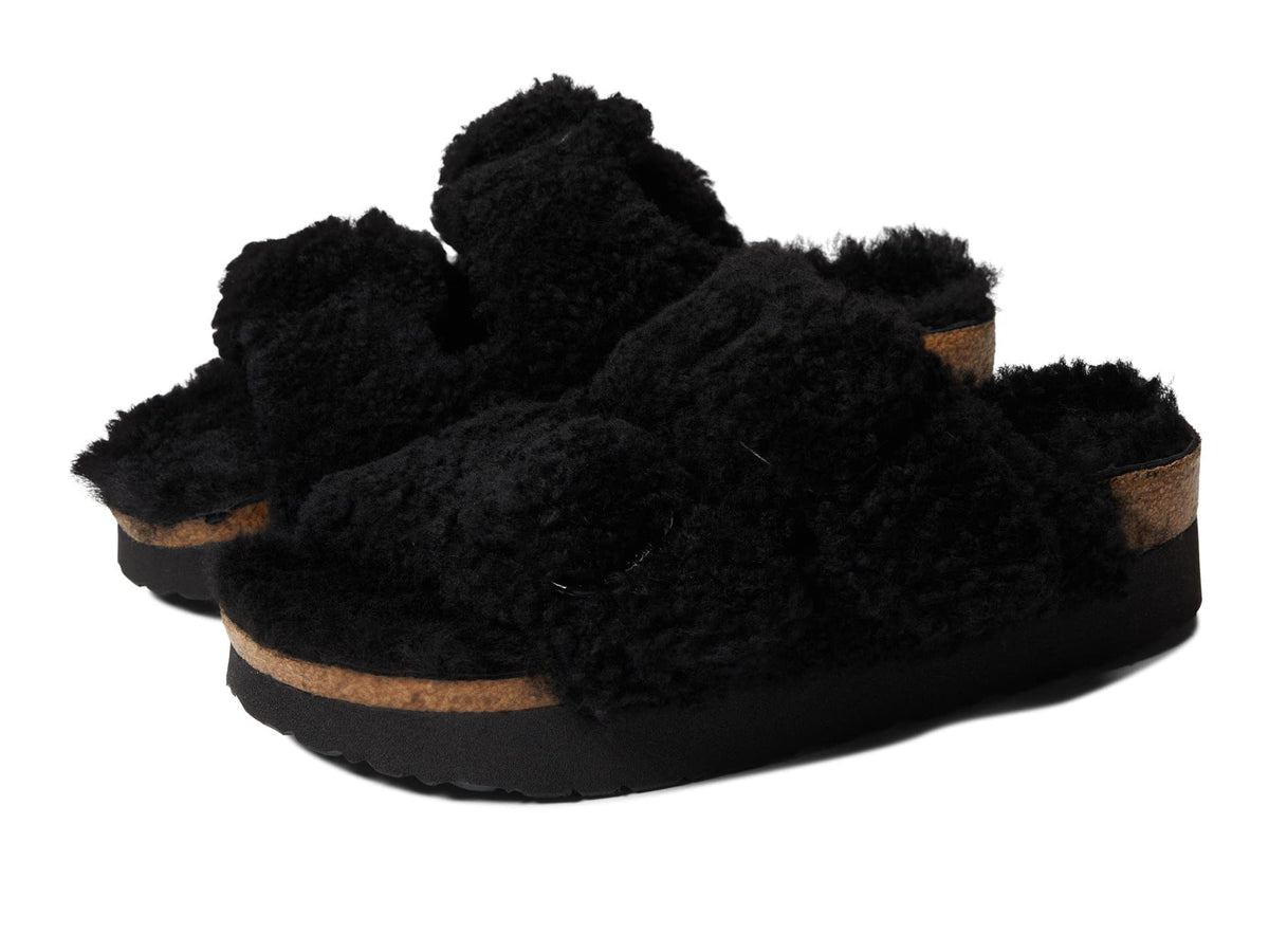 Birkenstock Women's Arizona Big Buckle Teddy Sandal by Papillio, Black, 9 Medium US