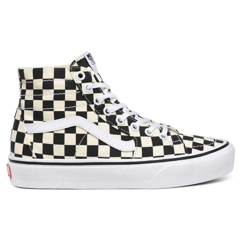 Vans Unisex Checkerboard Sk8 Hi Tapered Men/Women Skate Shoes, Black/White/Checkerboard, 7 Women/5.5 Men