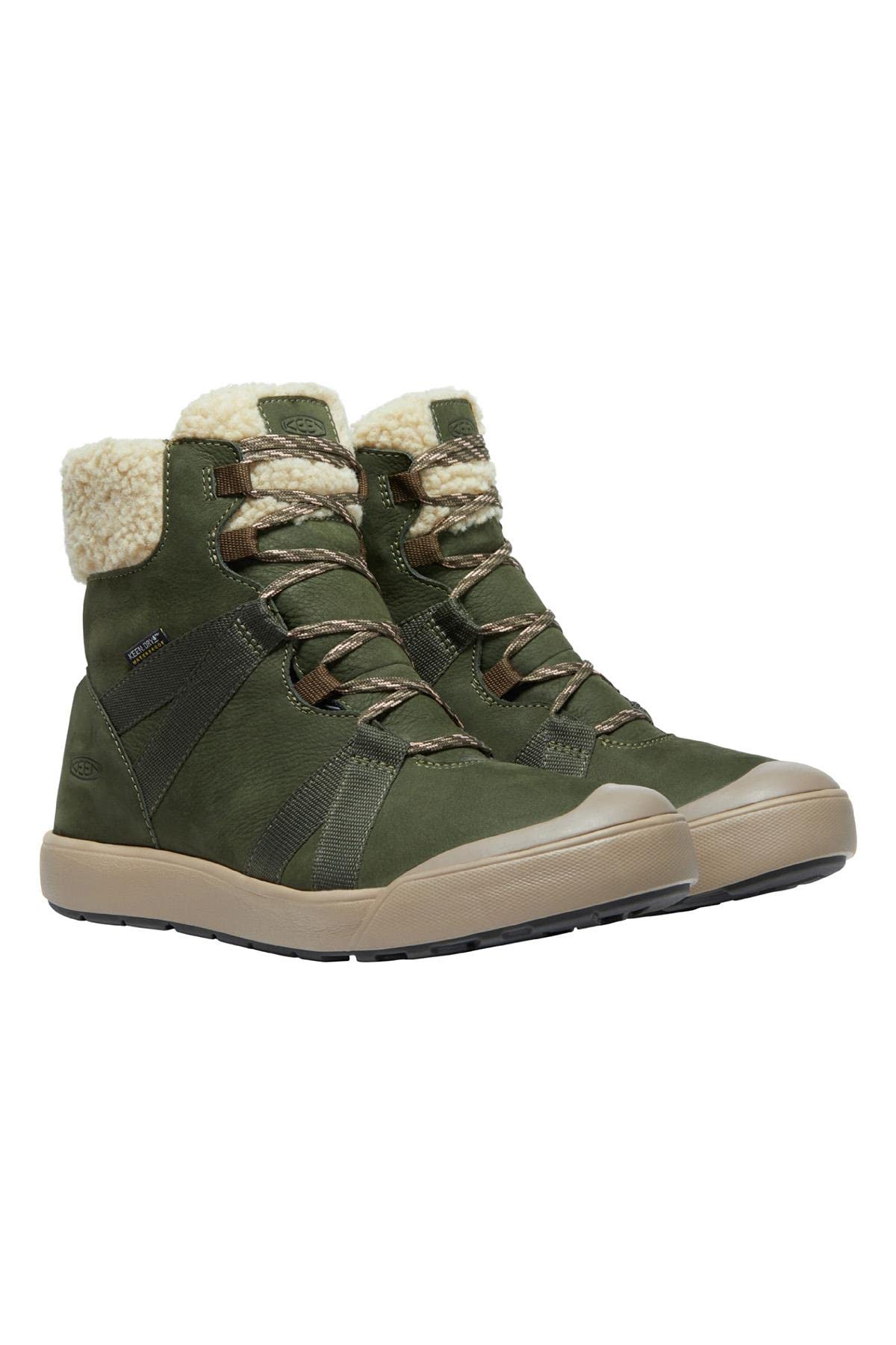 KEEN Women's Elle Winter Insulated Waterproof Mid Calf Boots, Forest Night/Pink Sand, 8