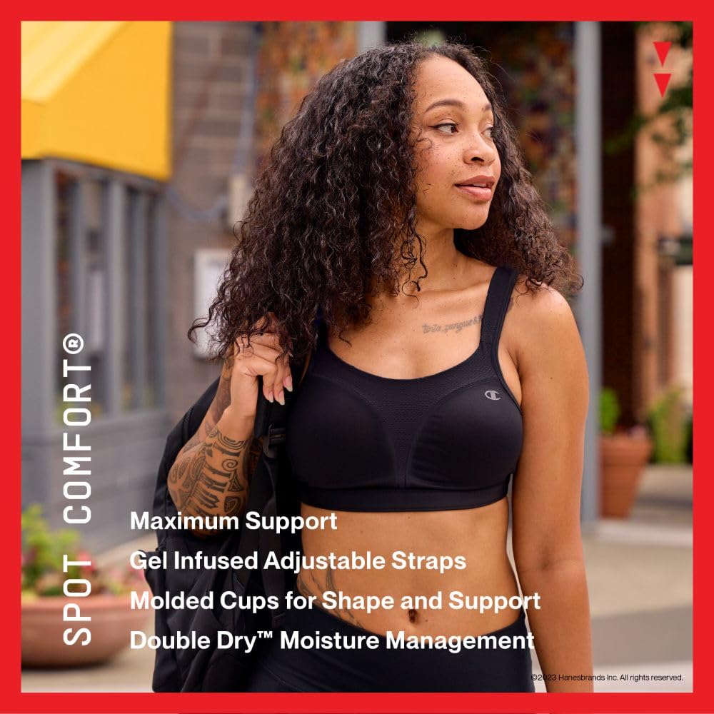 Champion womens Spot Comfort Full Support Sports Bra, Black, 38D US