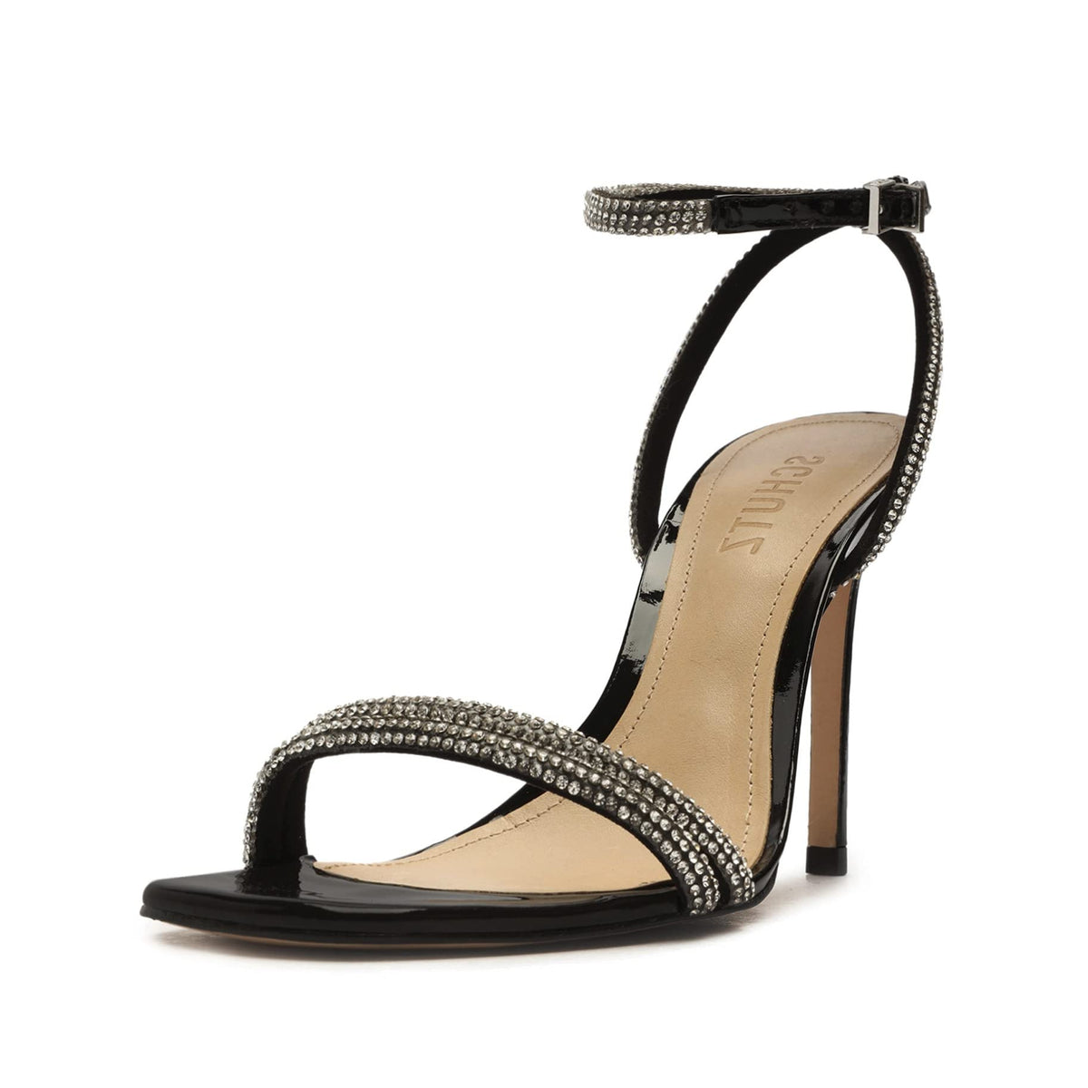 SCHUTZ Womens Altina Glam Buckle Leather Heels Black 6 Medium (B,M)