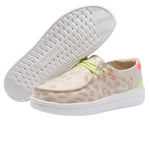 Hey Dude Women's Wendy Rise Leopard Neon Beige Size 8 | Women’s Shoes | Women’s Lace Up Loafers | Comfortable & Light-Weight
